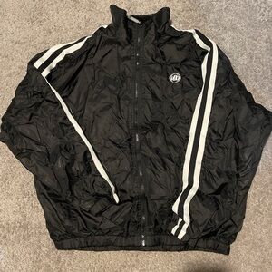 Men's Black Windbreaker Jacket with White Stripe Accents